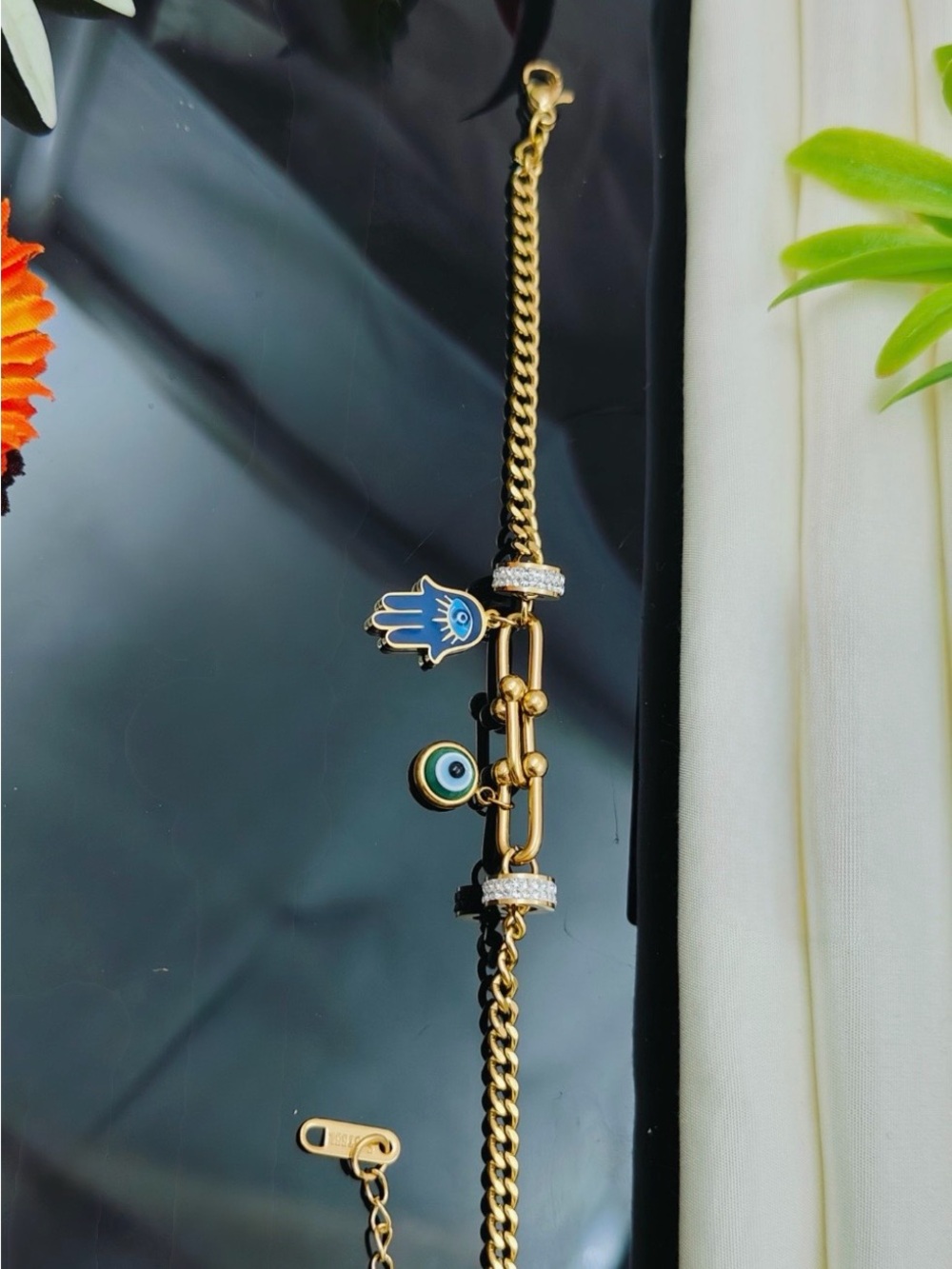 Gold-Tone Hamsa & Evil Eye Charm Bracelet - Blue Accents